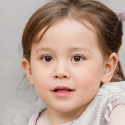 Neutral white child female with medium  brown hair and blue eyes