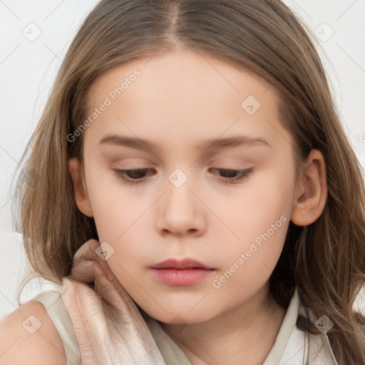 Neutral white child female with long  brown hair and brown eyes