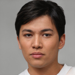 Neutral asian young-adult male with short  brown hair and brown eyes