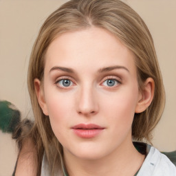 Neutral white young-adult female with medium  brown hair and blue eyes