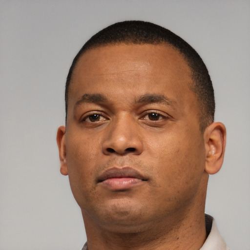 Neutral black young-adult male with short  brown hair and brown eyes
