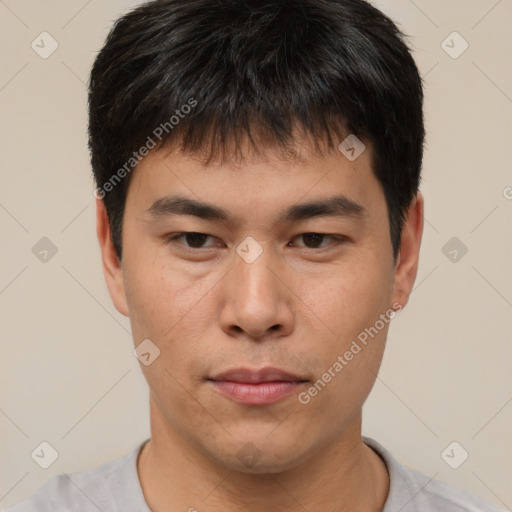 Neutral asian young-adult male with short  brown hair and brown eyes