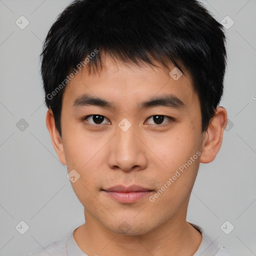 Neutral asian young-adult male with short  brown hair and brown eyes
