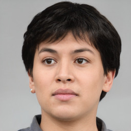 Neutral asian young-adult male with short  brown hair and brown eyes