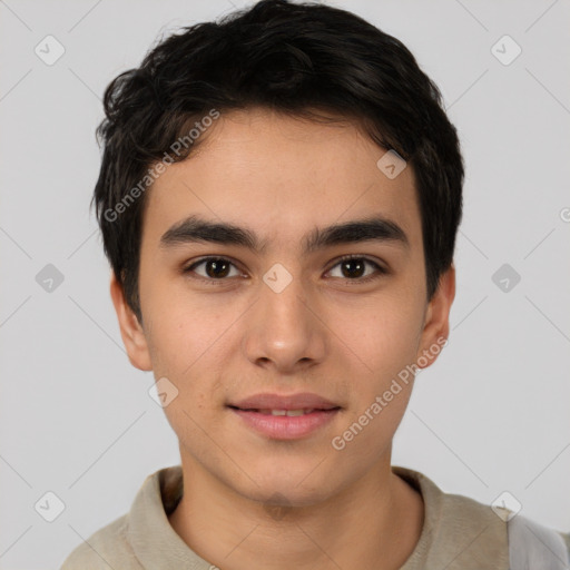 Neutral asian young-adult male with short  brown hair and brown eyes