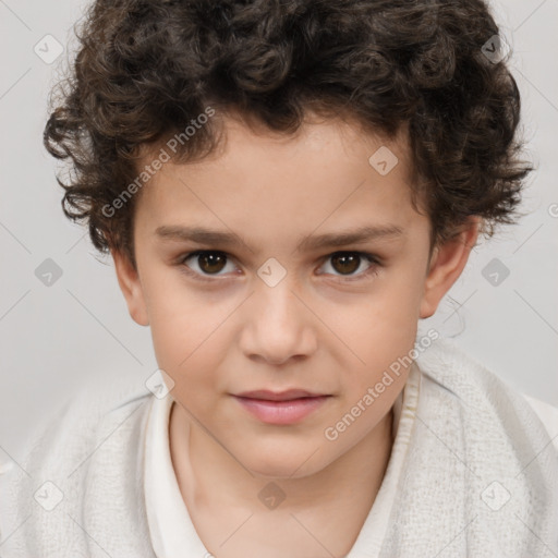 Joyful white child male with short  brown hair and brown eyes