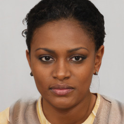 Neutral black young-adult female with short  brown hair and brown eyes