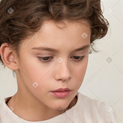 Neutral white child female with short  brown hair and brown eyes