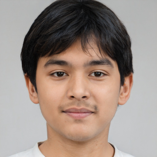 Neutral asian young-adult male with short  brown hair and brown eyes