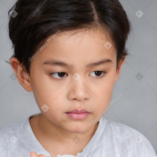 Neutral white child female with short  brown hair and brown eyes