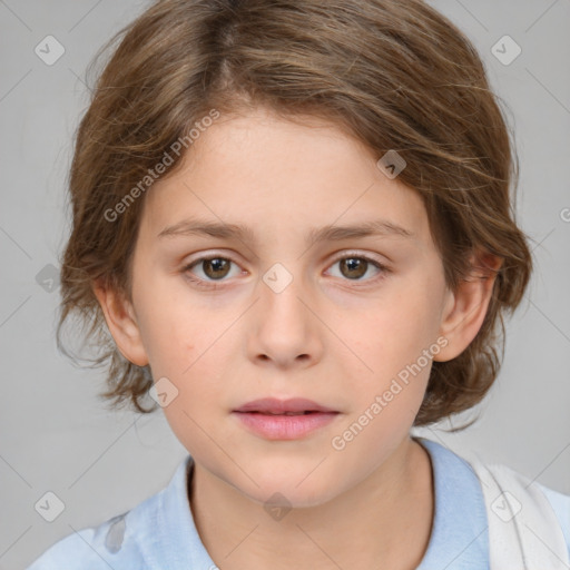 Neutral white child female with medium  brown hair and brown eyes