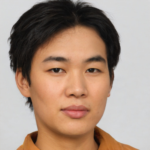 Neutral asian young-adult male with short  brown hair and brown eyes