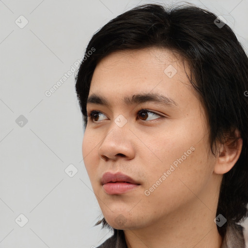 Neutral asian young-adult male with medium  black hair and brown eyes