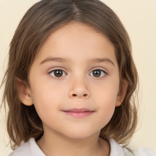 Neutral white child female with medium  brown hair and brown eyes