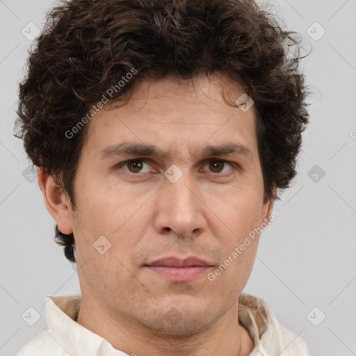 Neutral white adult male with short  brown hair and brown eyes