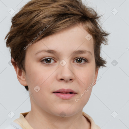 Neutral white child female with short  brown hair and brown eyes