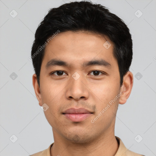 Neutral asian young-adult male with short  black hair and brown eyes