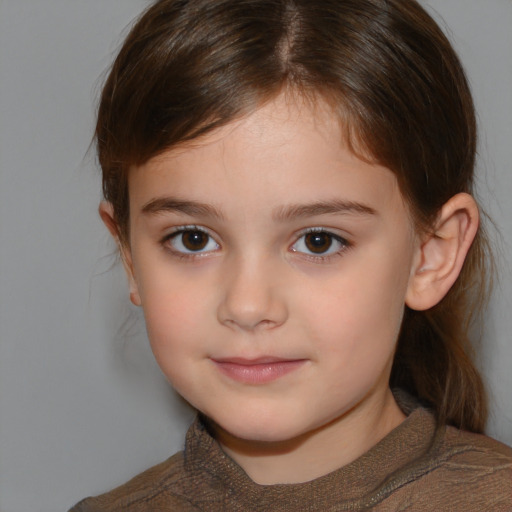 Neutral white child female with medium  brown hair and brown eyes