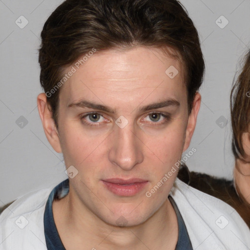 Neutral white young-adult male with medium  brown hair and brown eyes