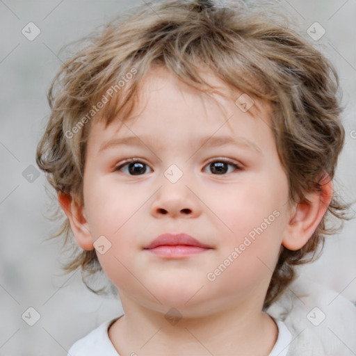 Neutral white child female with medium  brown hair and blue eyes