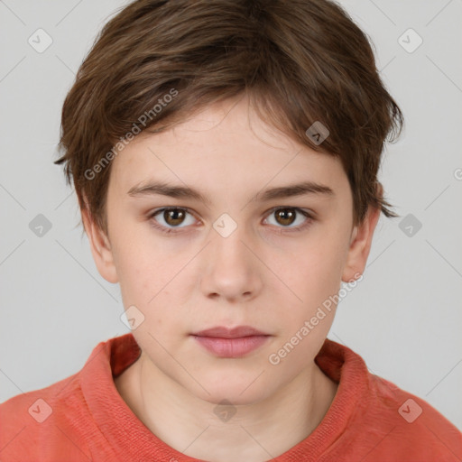 Neutral white young-adult female with short  brown hair and brown eyes