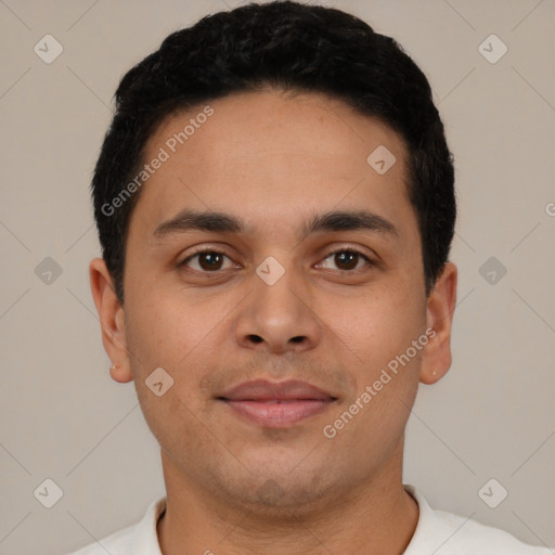 Neutral latino young-adult male with short  brown hair and brown eyes