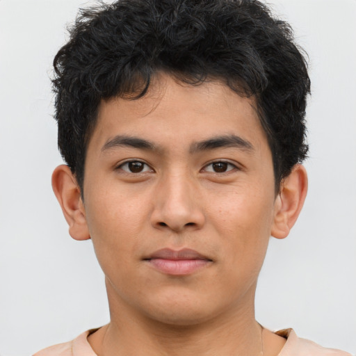 Neutral asian young-adult male with short  brown hair and brown eyes