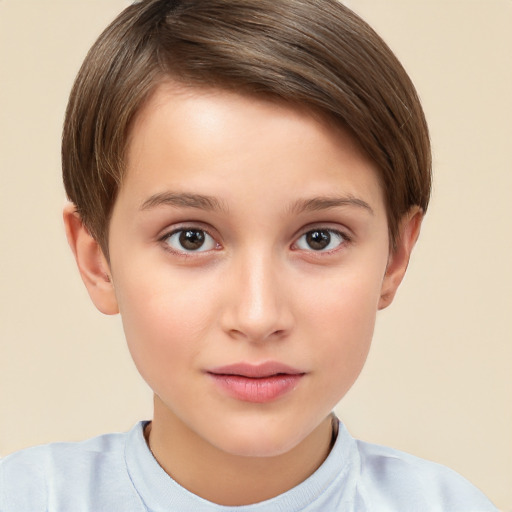 Neutral white child female with short  brown hair and brown eyes