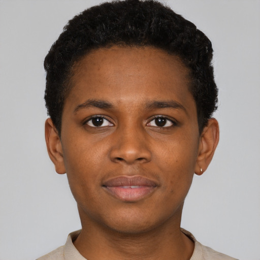 Neutral black young-adult male with short  brown hair and brown eyes
