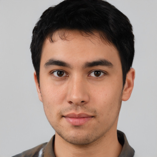 Neutral asian young-adult male with short  brown hair and brown eyes