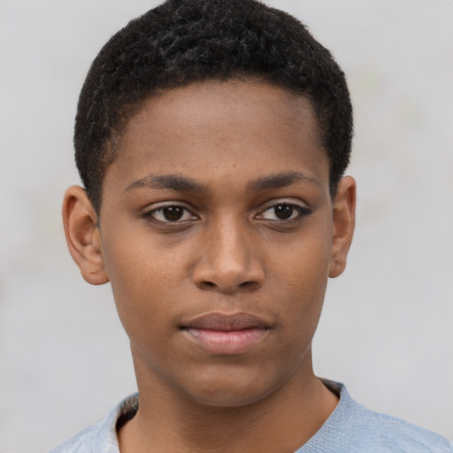 Neutral black young-adult female with short  brown hair and brown eyes
