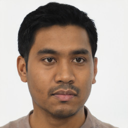 Neutral asian young-adult male with short  black hair and brown eyes