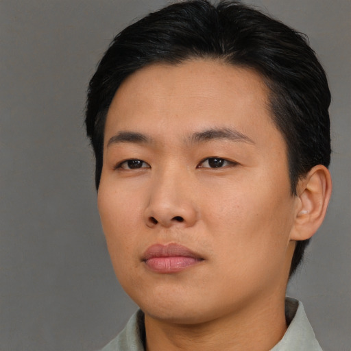 Neutral asian young-adult male with short  black hair and brown eyes