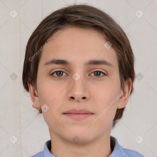 Neutral white young-adult male with medium  brown hair and brown eyes