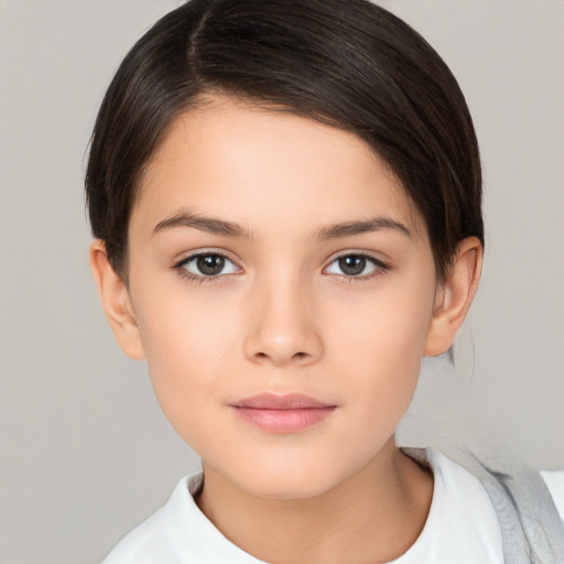 Neutral white young-adult female with short  brown hair and brown eyes