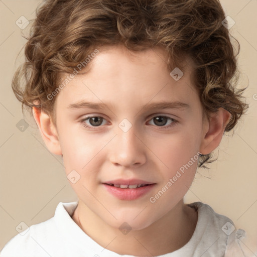 Joyful white child male with short  brown hair and brown eyes