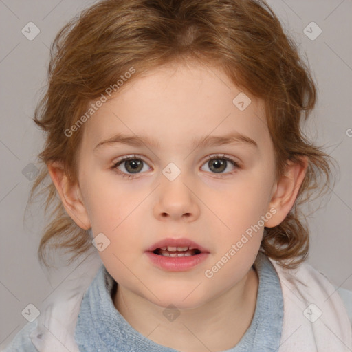 Neutral white child female with medium  brown hair and brown eyes