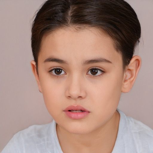 Neutral white child female with short  brown hair and brown eyes