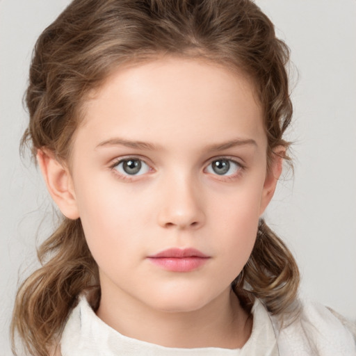 Neutral white child female with medium  brown hair and brown eyes