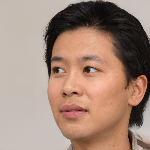 Neutral asian young-adult male with medium  brown hair and brown eyes