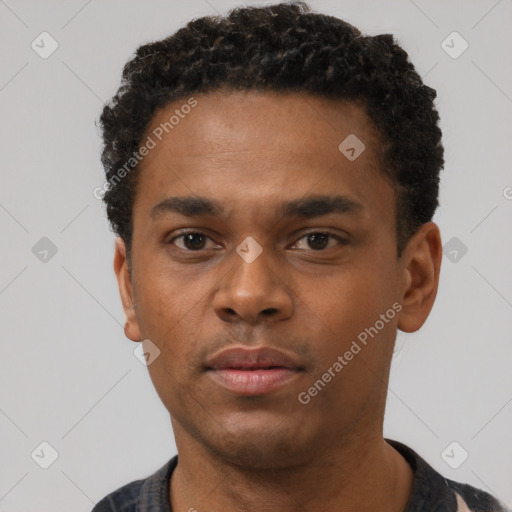 Neutral black young-adult male with short  brown hair and brown eyes