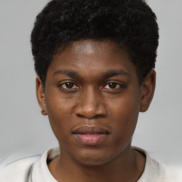 Neutral black young-adult male with short  brown hair and brown eyes