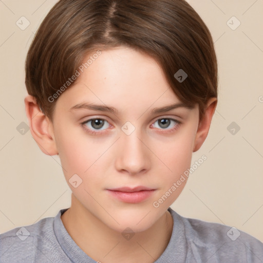 Neutral white child female with short  brown hair and brown eyes