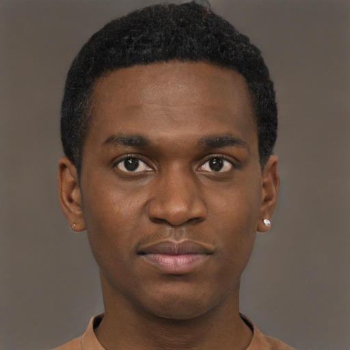 Neutral black young-adult male with short  brown hair and brown eyes