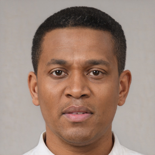 Neutral black young-adult male with short  brown hair and brown eyes