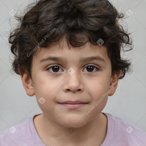 Joyful white child male with short  brown hair and brown eyes