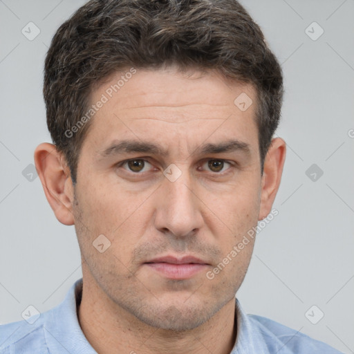 Neutral white adult male with short  brown hair and brown eyes