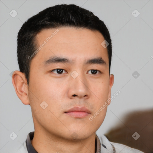 Neutral asian young-adult male with short  black hair and brown eyes