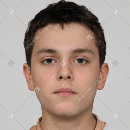 Neutral white child male with short  brown hair and brown eyes