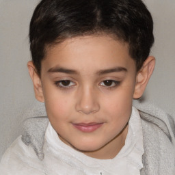 Joyful white child female with short  brown hair and brown eyes